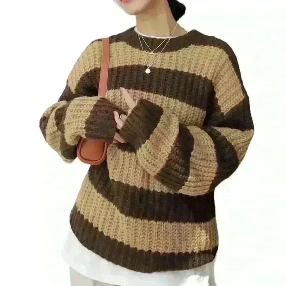Dazy tan and brown striped sweater size small - Picture 1 of 16